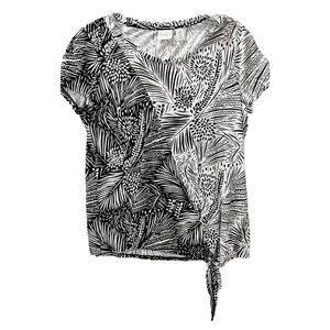 Chico's Weekends White Black Fern Tee Shirt Side Waist Tie Sz‎ 0 XS Small
